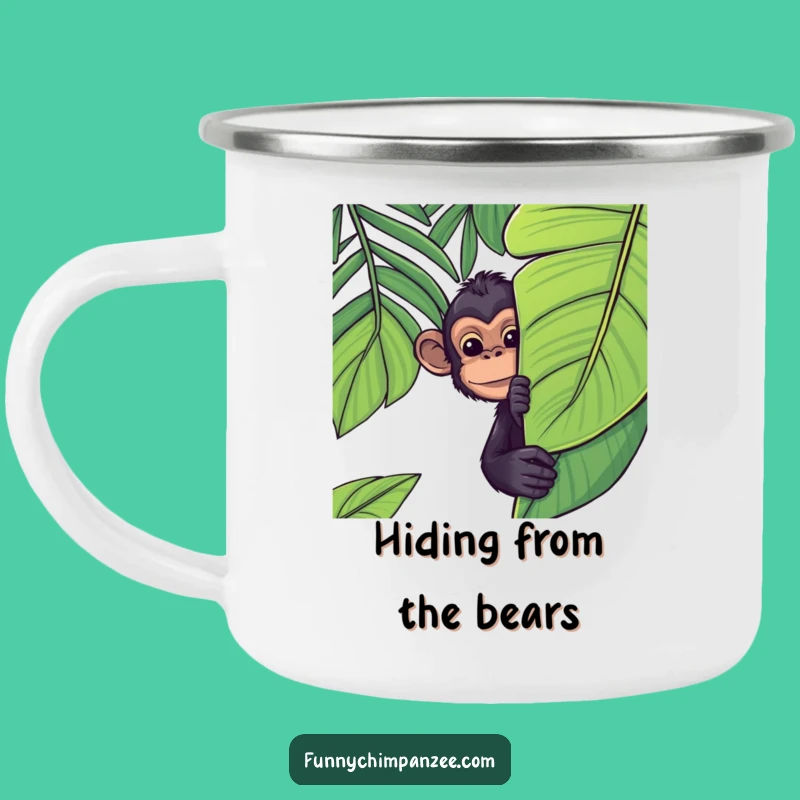 Funny Kawaii Chimpanzee Camping Mug: Peek-a-Boo Jungle Adventure Gift