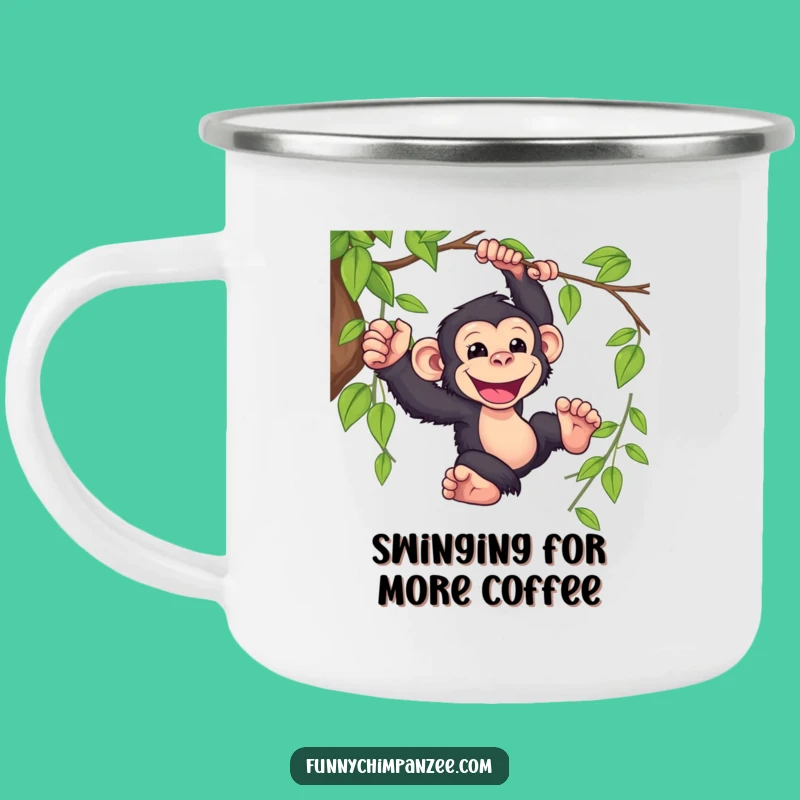 Funny Kawaii Chimpanzee Camping Mug: Rugged Jungle Swinging Adventure Gift