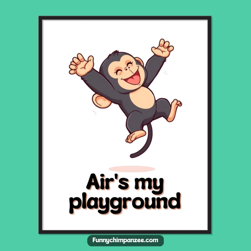 Funny Kawaii Chimpanzee Digital Art: Energetic Somersault Print Gift