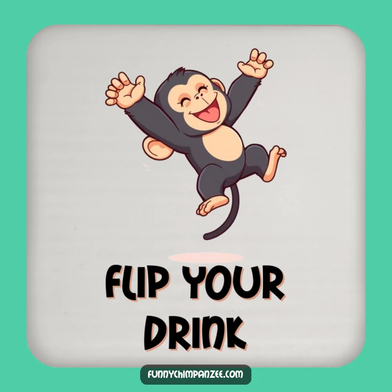 Funny Kawaii Chimpanzee Coaster: Playful Somersault Drink Protector Gift
