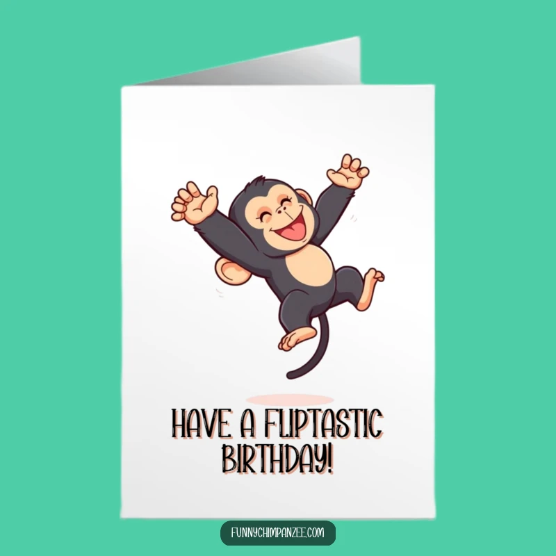 Free Printable Birthday Card: Funny Kawaii Chimp Somersault, Energetic Downloadable Gift!