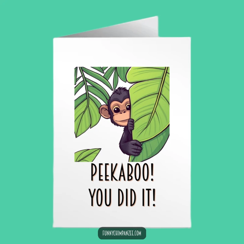 Congrats Free Printable Card: Funny Kawaii Chimp Peeking, Awesome Downloadable Gift!