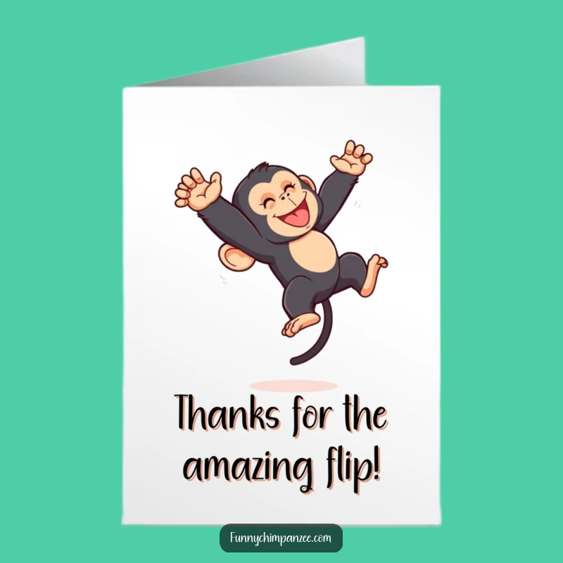 Thanks Free Printable Card: Funny Kawaii Chimp Somersault, Fun Downloadable Gift!