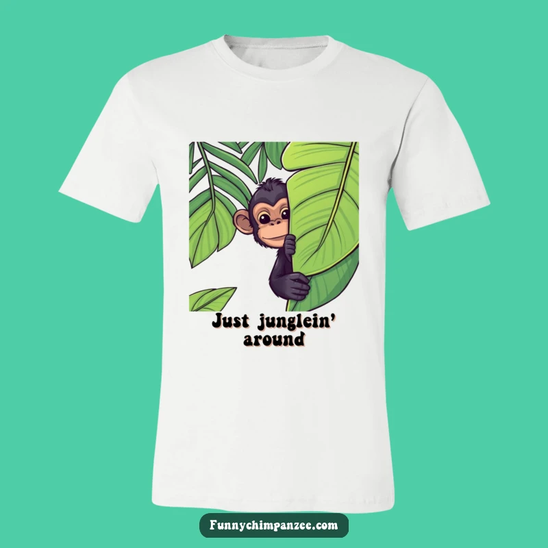 Funny Kawaii Chimpanzee T-Shirt: Shy Jungle Leaf Peek Design Gift