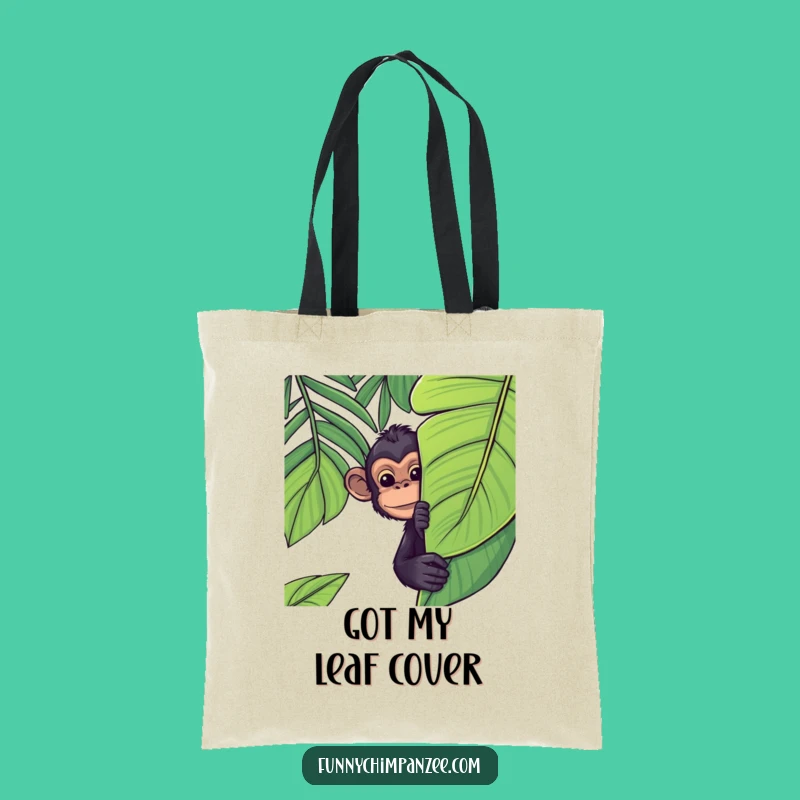 Funny Kawaii Chimpanzee Tote Bag: Playful Jungle Leaf Peek Design Gift